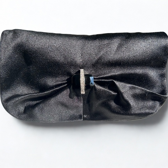 Stuart Weitzman Black Satin Jeweled Evening Clutch | Like New - Picture 1 of 3